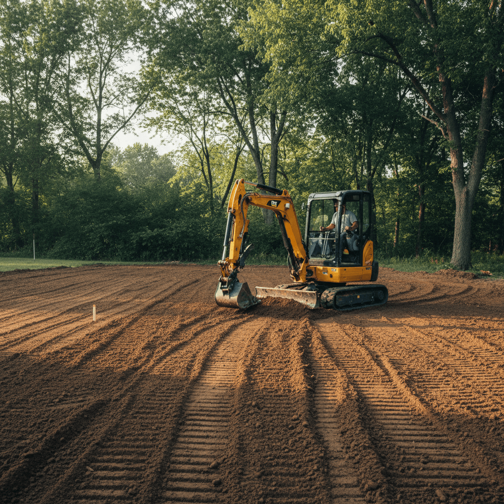 Small excavator grading a residential driveway