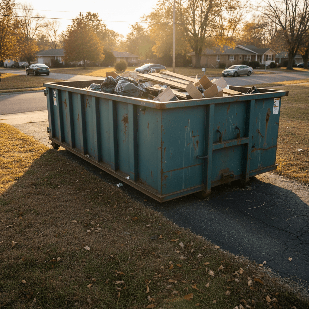 20-yard dumpster filled with debris